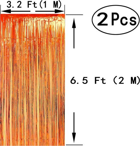 Orange Party Tinsel Foil Fringe Curtains for Fall, Thanksgiving, Halloween, Birthday, Wedding Photo Booth Decorations
