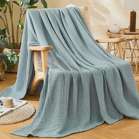 EMME 90"x90") Cotton Muslin Queen Blanket Bed Layering Bedspread Coverlet Breathable Gauze Soft Lightweight (Heather