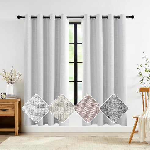 Jubilantex Light Grey Linen Full Blackout Curtains for Bedroom Burlap Style Light
