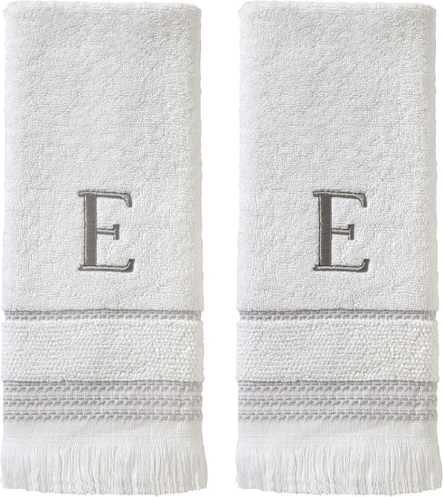 SKL Home Casual Monogram Hand Towel - 2-Pack, E, 16x26, White