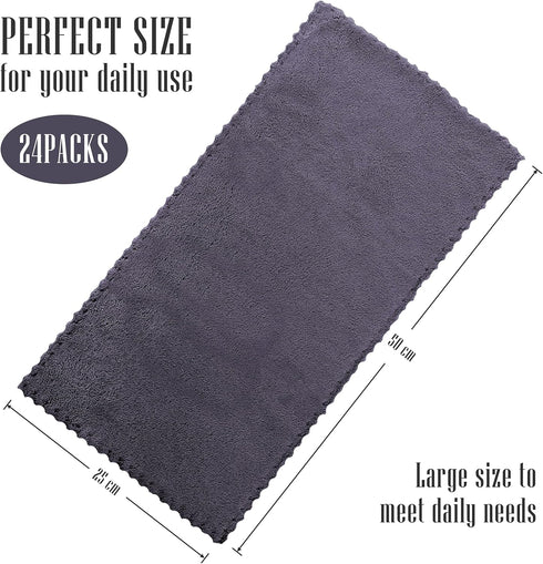 Sunny zzzZZ 24 Pack Reusable Kitchen Dishcloths - Super Absorbent Coral Fleece Cleaning Cloths, 10 x 20 Inch (Grey)
