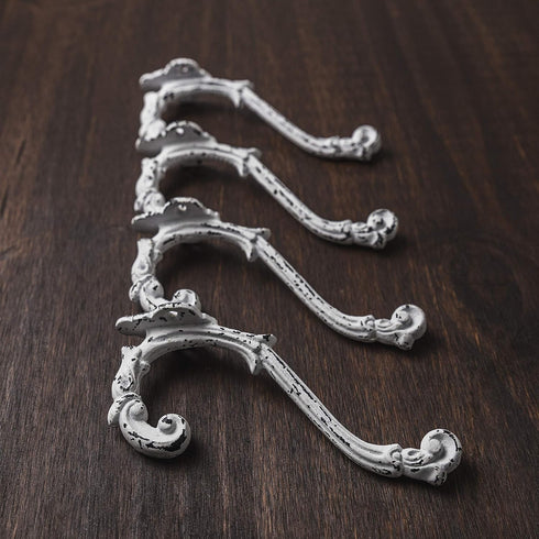 CRAFTSMAN ROAD Vintage Cast Iron Wall Hooks, Antique White Finish, Set of 4 - Rustic Coat Hooks for Coats, Bags, Towels