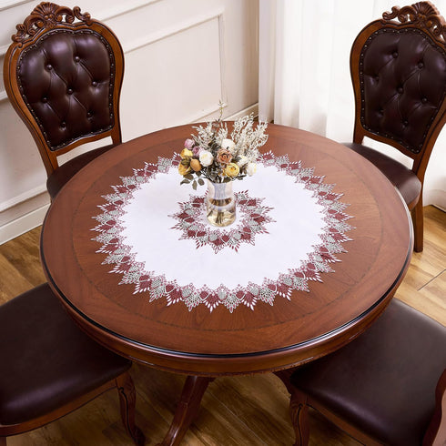 33 inches 33 White Dark Red Linen Lace Doily Round Coffee Table Topper Dresser Scarf Place Mats (Dark Red, Round)