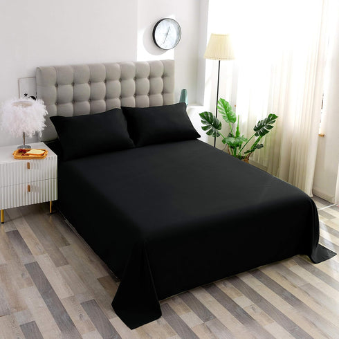 Sfoothome Twin Flat Sheet Black, Premium 1-Piece Hotel Quality Bedding, 1500 Thread Count, Stain-Resistant