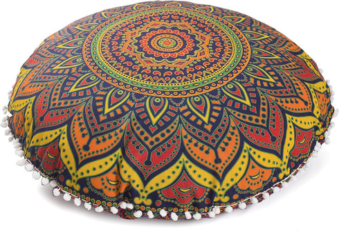 Large Round Mandala Hippie Floor Pillow Cover - Hippie Cushion Cover -