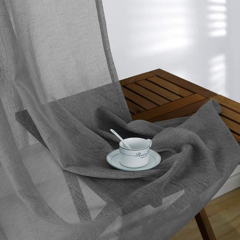 Charcoal Gray Sheer Curtains 45 Inches Long for Kitchen, Pair Set 2 Panels, Light Filtering Dark Grey