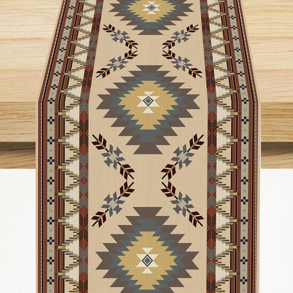 BATPLY Ethnic Aztec Linen Table Runner, Retro Boho Rustic Farmhouse Brown Red Native