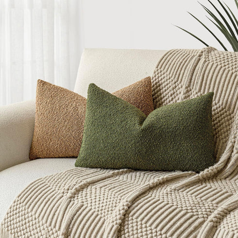 Cozy 12 20 Inch,Green Foindtower Textured Boucle Throw Pillow Covers Accent Solid Lumbar Pillow Cases Soft Decorative