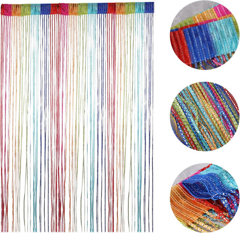 Door String Curtain, Wall Panel Fringe Window Room Divider Blind, Decorative Tassel Screen for Wedding Coffee House