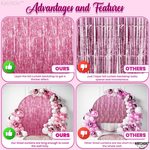 KatchOn Pink Streamers for Pink Party Decorations - XtraLarge 3.2x8 Feet, Pack of 2 for Birthday, Bachelorette, Baby