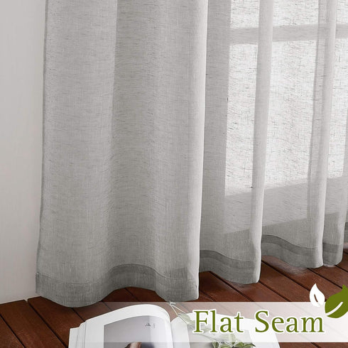 NICETOWN Linen Textured Semi Sheer Curtains, 63 Inches Length, Eyelet Top, 2 PCs, Grey, 52 Inches Wide