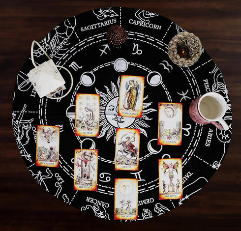 Indian Consigners Zodiac Altar Cloth for Witchcraft Tarot Spread, 36 by 36 Spiritual Square Cloth Galaxy (Zodiac Silver)