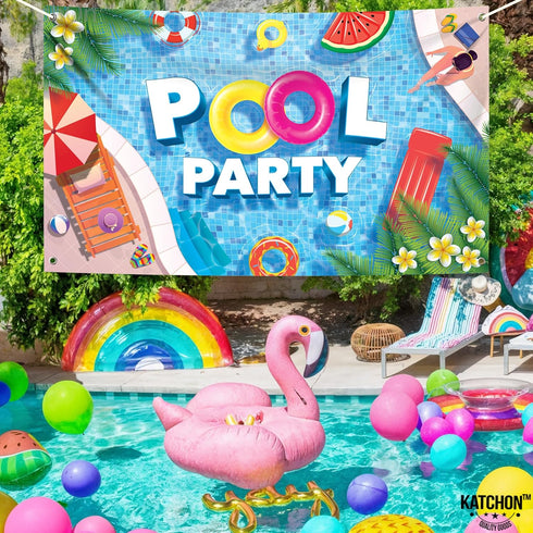 KatchOn XtraLarge Pool Party Backdrop - 72x44 Inch, Banner for Pool Party Decorations and Summer Party