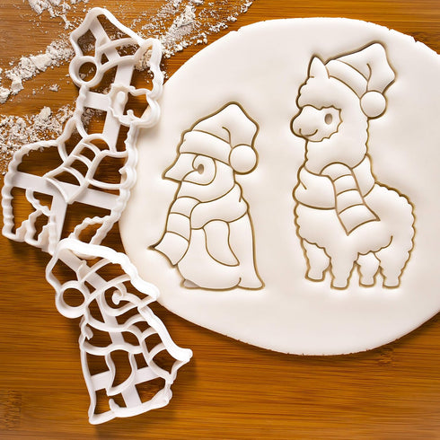 Set of 2 Christmas Animals Cookie Cutters, Alpaca and Baby Penguin Designs, 2 Pieces - Bakerlogy