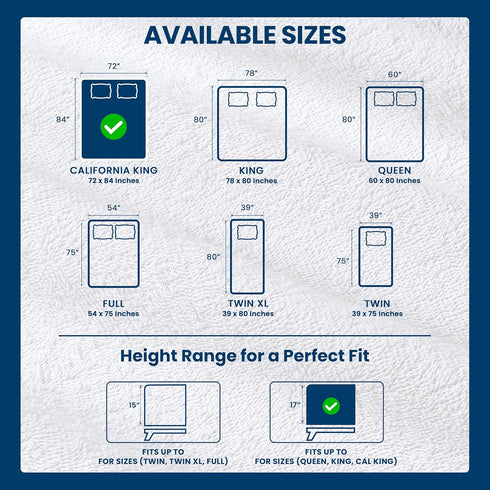200 17" California King Size Mattress Protector Waterproof, Premium GSM Terry Mattress Cover, Soft & Breathable Bed