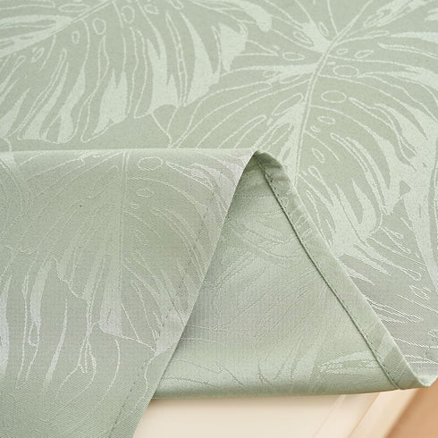 15.7x35.4 Inch Rectangular Tablecloth Green Leaves Pattern with Fringe Edge Waterproof Washable Jacquard Fabric Long