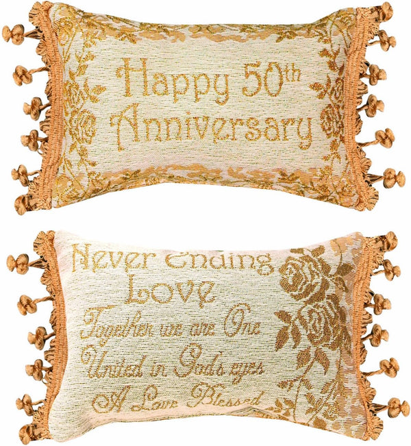 Manual 12.5 x 8.5-Inch Decorative Reversible Throw Pillow, Golden 50th Anniversary