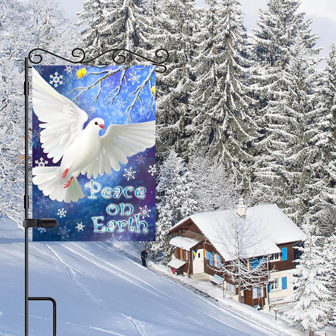 Winter Bird Peace on Earth Flags for Outdoors 28 x 40 Double Sided, Winter Outdoor House Flag for Lawn
