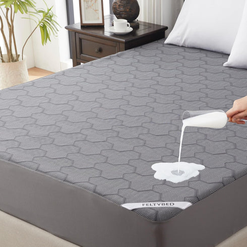 Full Size Waterproof Mattress Protector, 40% Rayon Derived from Bamboo Grey Cover, 3D Air Fabric with Deep Pocket 6"-15"
