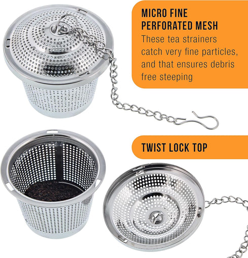 U.S. Kitchen Supply 2 Premium Stainless Steel Tea Ball Strainer Infusers - 2" Size for Steeping Loose Leaf Tea