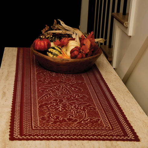 Heritage Lace Oak Leaf Runner - 14x48, Dark Paprika