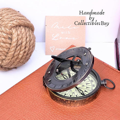 Vintage Navigational Compass, Functional Tool, Nautical Sundial Compass, Round Brass Finish