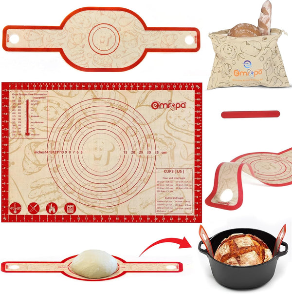 Sourdough Bread Baking Supplies, 2 PCS Non-Stick Silicone Bread Sling for Dutch Oven, Bread Baking Mat Set