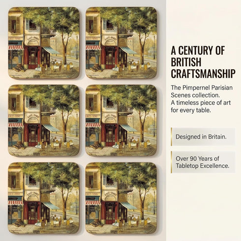 Set 4 4" Pimpernel Parisian Scenes Coasters, of Elegant Cork-Backed Boards Featuring Classic Paris Art Prints, Heat