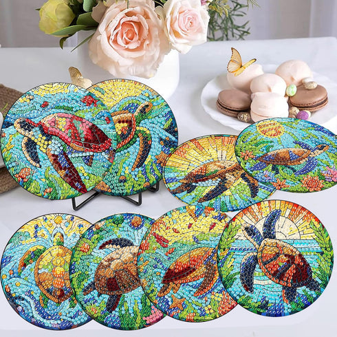 8 Pieces Diamond Art Painting Coasters Kit, Sea Turtle Diamond Art Coaster, DIY Diamonds Craft Kits for Adults