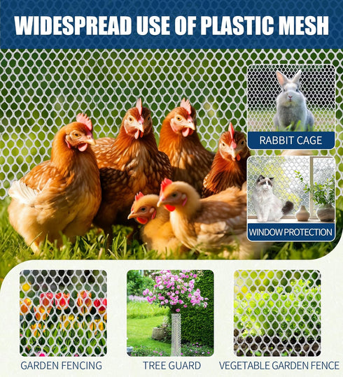 15.7IN 10FT 500GSM White Plastic Chicken Wire Mesh x - for Garden,Poultry,Dogs,Rabbit,Crafts,Agricultural & Floral