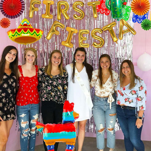 JeVenis Gold First Fiesta Birthday Decoration First Fiesta Balloons First Fiesta Backdrop First Fiesta High Chair