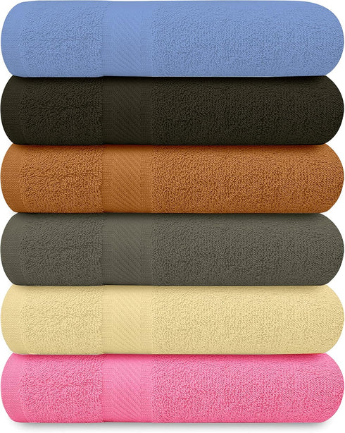 QUBA LINEN 100% Towels-27x54inch 6 Pack Cotton Bath - Shower Towels - Light Weight, Ultra Absorbent Towels for Bathroom