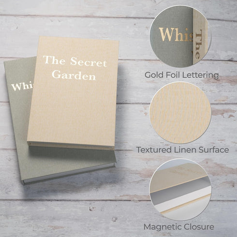 Wondr Products Set 2 Decorative Linen Storage Books of Aesthetic Faux Book Keepsake Box with Hidden Magnetic Closure