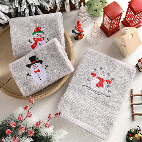 3 13.3" 29.5" SmoothNovelty Pcs Christmas Snowman Hand Towels for Bathroom Cotton Embroidered Snowman Kitchen Towels x