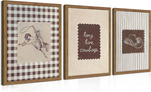 Zeredi Western Wall Art Set of 3, Vintage Long Live Cowboy Canvas Wall