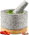 Heavy Duty Mortar and Pestle Set with Bamboo Base, Large 2 Cups Natural Granite Bowl for Guacamole and Masher