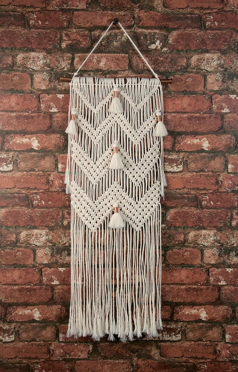 SOLID OAK Macrame Wall Hanger Kit with Chevrons and Tassels