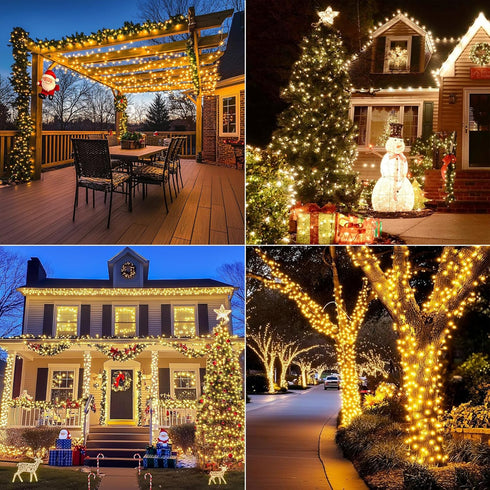 4Pack 160FT 400 8 Upgraded LED Battery Operated Christmas String Lights Outdoor/Indoor, Timer & Modes with Green Wire