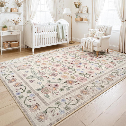5x7 Maxsoft Large Area Rugs for Living Room Bedroom, Washable Floral Area Rugs, Non-Slip and Stain Resistant Soft Throw