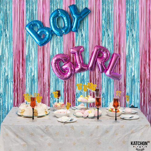 KatchOn XtraLarge Pink and Blue Streamers, 3.2 x 8 Ft, Pack of 2 for Gender Reveal Decorations