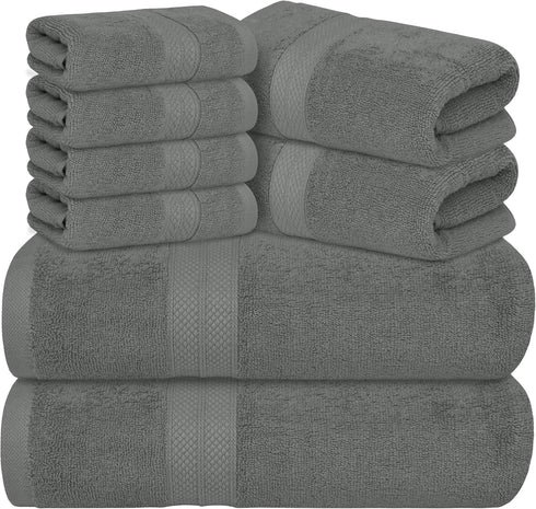 Avalon Towels Luxury 8 Piece Grey Towels Set, 2 Bath Towels, 2