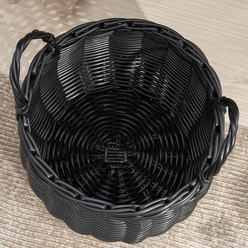 Isidore Round Resin Woven Basket with Handles - Multi-Purpose Organizer for Storage, Laundry, 13" x 13" x 13"
