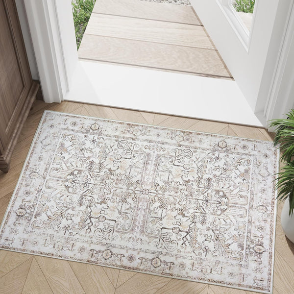 jinchan 2x3 Washable Rug for Entryway - Vintage Floral Area Rug, Ultra-Thin Low Pile Soft Non Slip