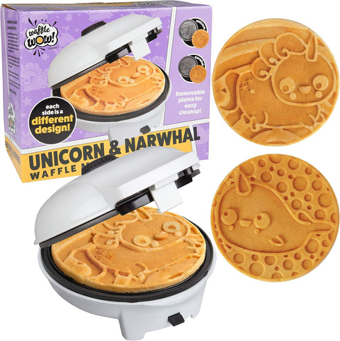 Narwhal Electric Waffle Maker - Removable Unicorn Plate, Non-Stick Waffler, Adjustable Temp, Makes 8" Waffles