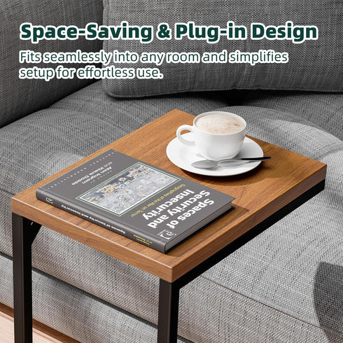 Ekisemio C Table for Sofa, C Shaped End Table with Metal Frame, Small Side Table for Couch, TV Tray for Living Room