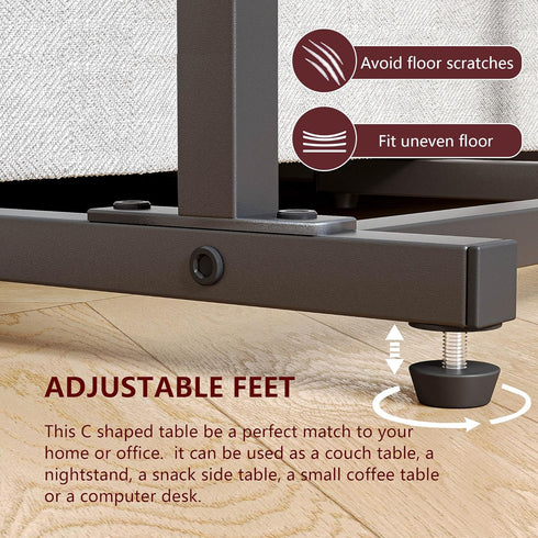 LET501R C Shaped End Table, Side Table for Sofa, Small TV Tray, Couch Table with Storage Bag for Small Space, Living