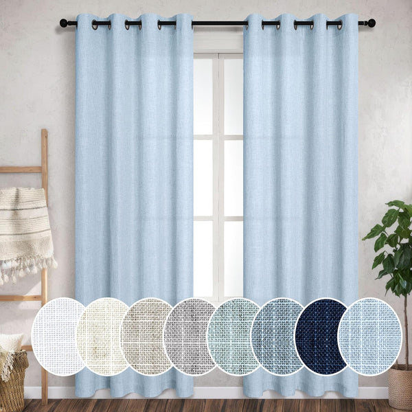 Linen Grommet Curtains 108 inches Long 2 Panels Set for Living Room
