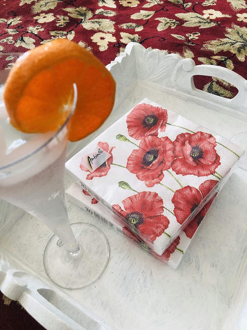 20-ct Decorative Valentine's Napkins Red Poppy Floral Paper for Mother's Father's Day Gorgeous Lunch Dinner 6.5 x 6.5 x