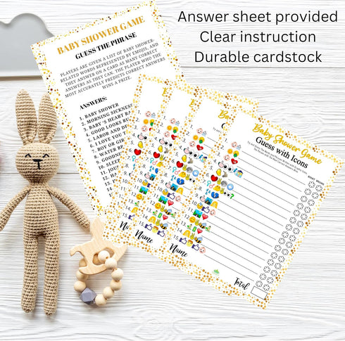 LOTUS-A Baby Shower Games - 30 Thick Cardstocks Guess The Phrase and Predictions Cards, Neutral Theme for Girl Boy