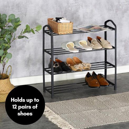 4 Closet, Americanflat Shoe Organizer - Tier Shoe Rack Storage Shelf with Reinforced Frame and Metal Tubes - Black Shoe